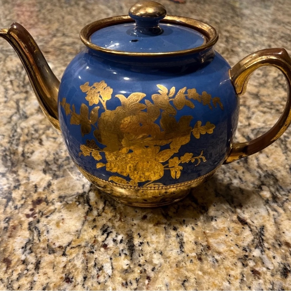 Artistic Blue and Gold Ceramic Teapot